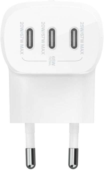 Síťová nabíječka Belkin BoostCharge, 67W, 3A, 3 x USB-C, bílá WCC002vfWH