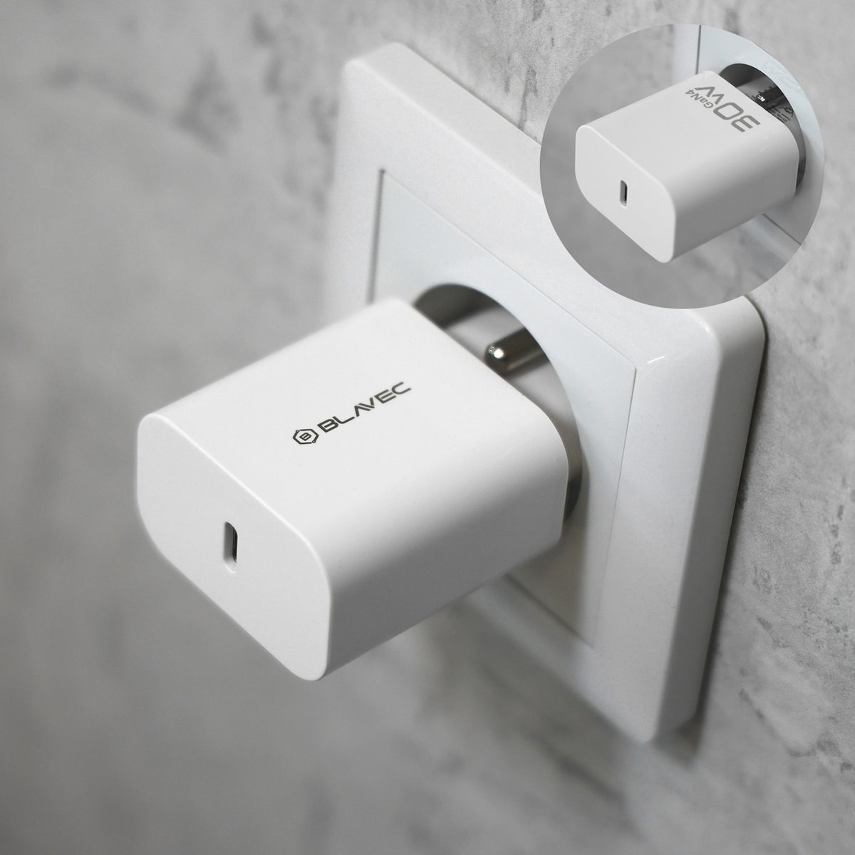 Síťová nabíječka Blavec BC-14, 30 W, 3 A, 1× USB-C, bílá