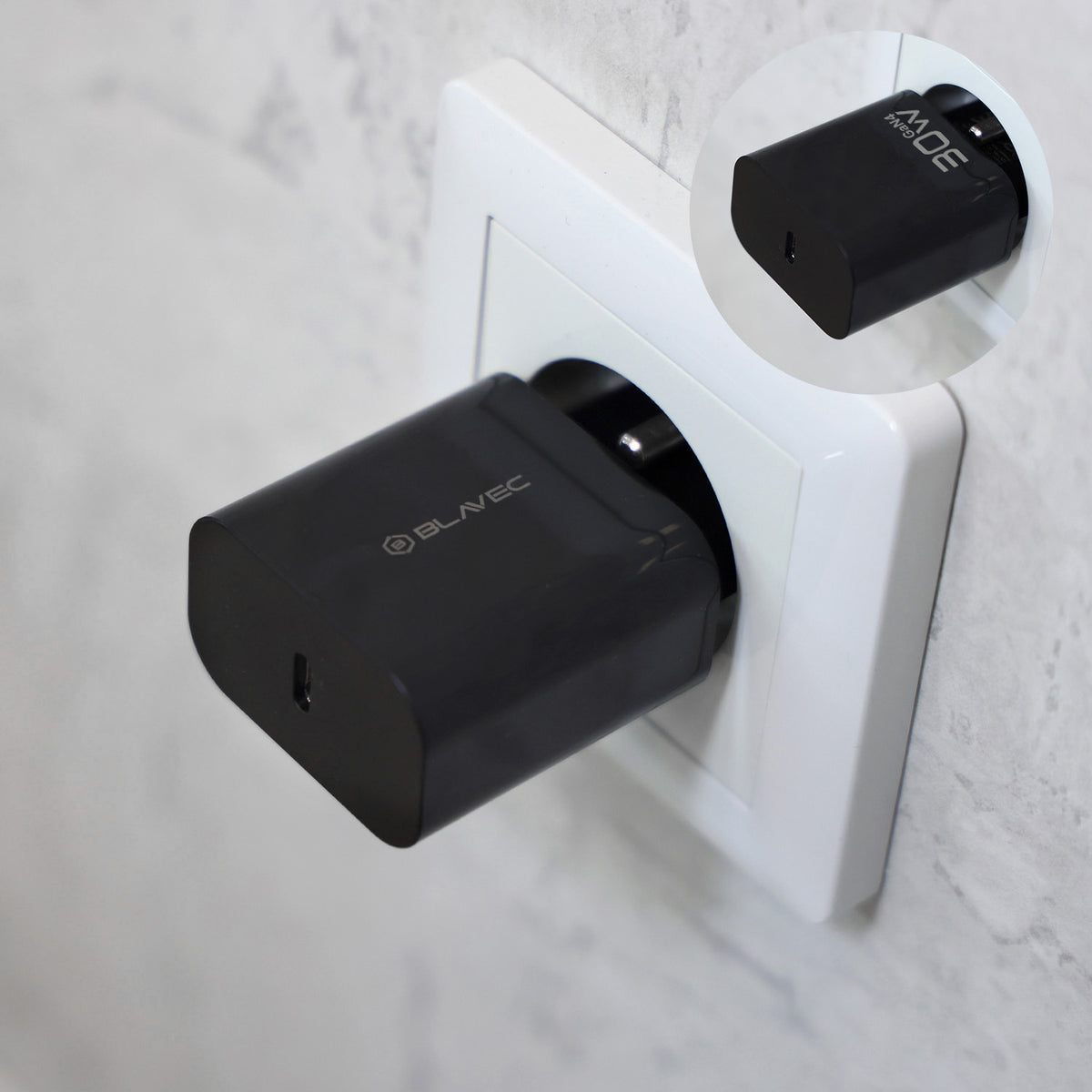 Síťová nabíječka Blavec BC-14, 30 W, 3 A, 1× USB-C, černá