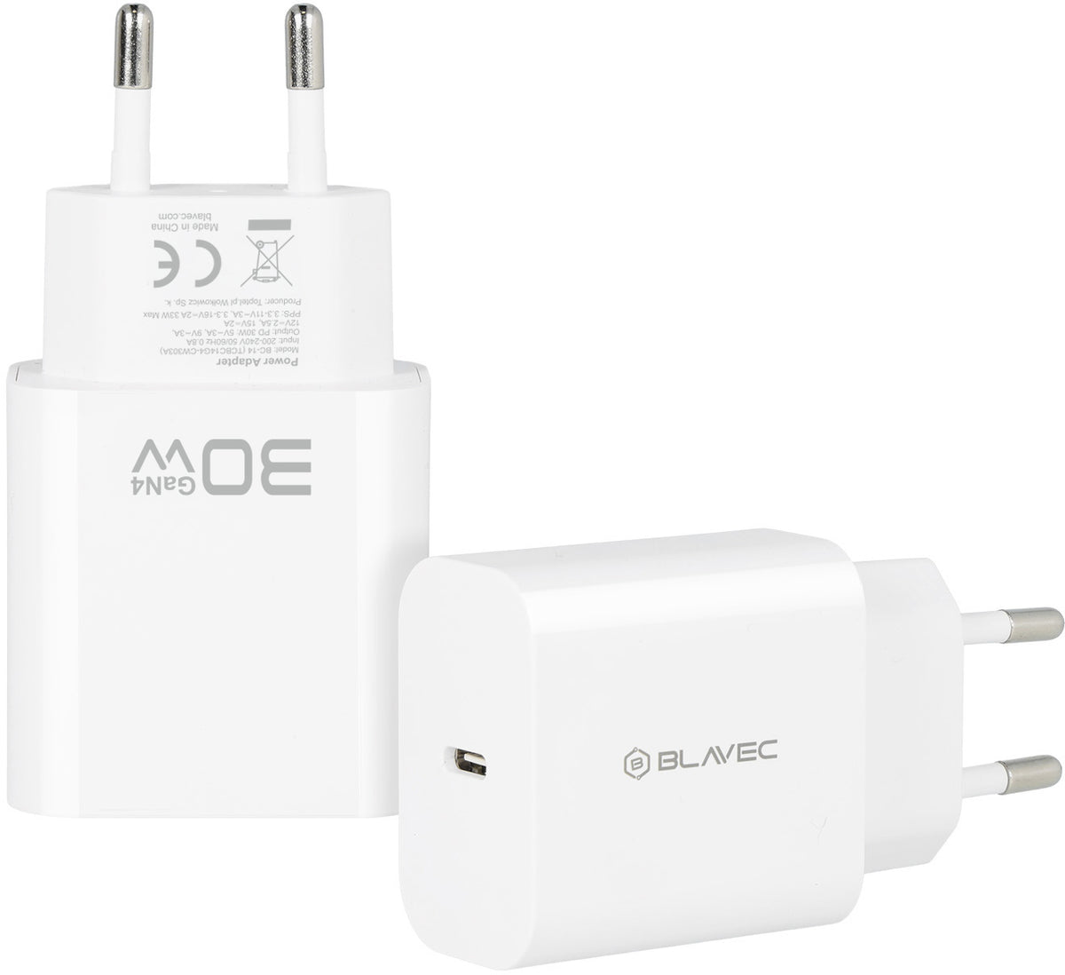 Síťová nabíječka Blavec BC-14, 30 W, 3 A, 1× USB-C, bílá