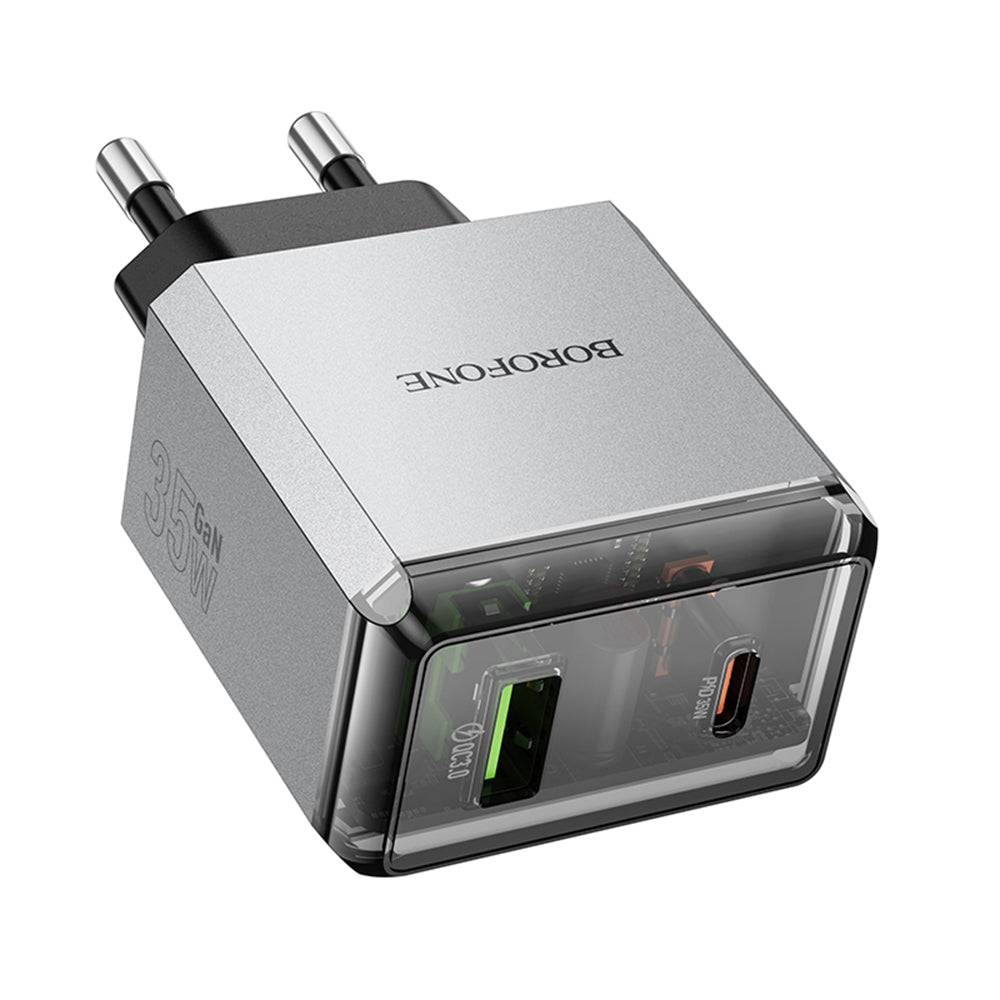 Síťová nabíječka Borofone BN20 Lena, 35W, 3A, 1 x USB-A - 1 x USB-C, šedá