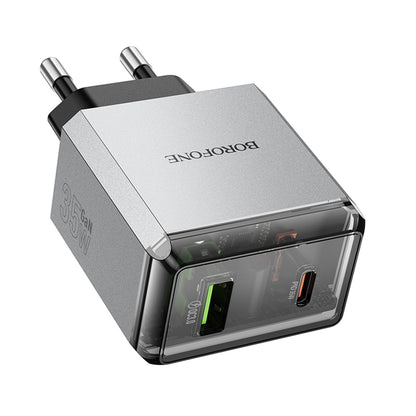 Síťová nabíječka Borofone BN20 Lena, 35W, 3A, 1 x USB-A - 1 x USB-C, šedá