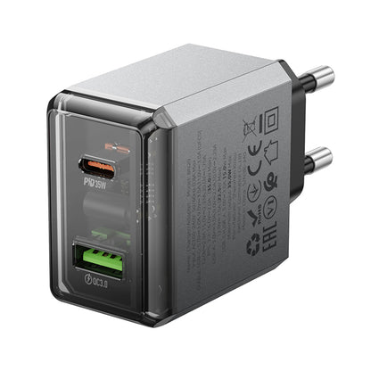 Síťová nabíječka Borofone BN20 Lena, 35W, 3A, 1 x USB-A - 1 x USB-C, šedá