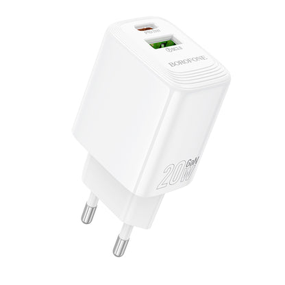 Síťová nabíječka Borofone BN27 Fuente, 20W, 3A, 1 x USB-A - 1 x USB-C, Bílá