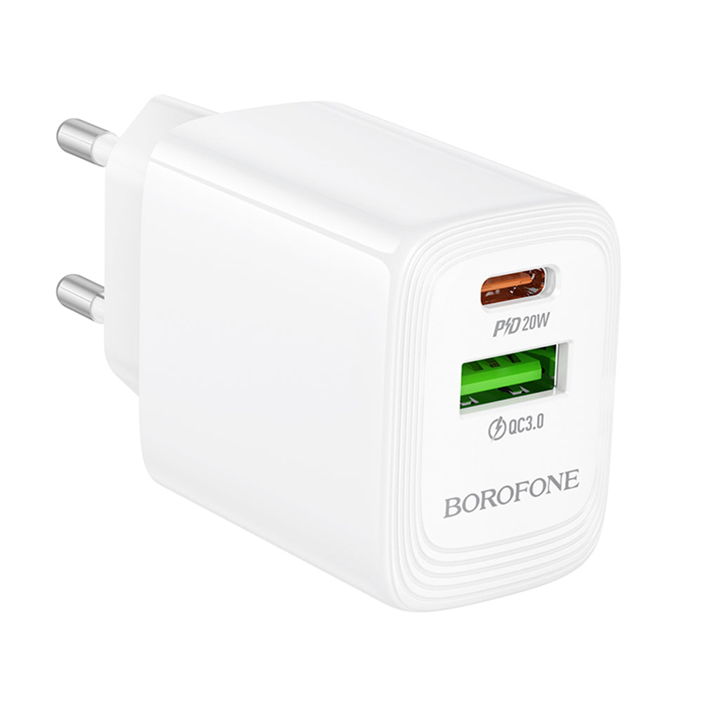 Síťová nabíječka Borofone BN27 Fuente, 20W, 3A, 1 x USB-A - 1 x USB-C, Bílá