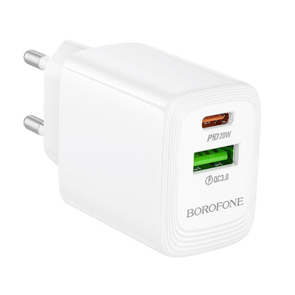 Síťová nabíječka Borofone BN27 Fuente, 20W, 3A, 1 x USB-A - 1 x USB-C, Bílá