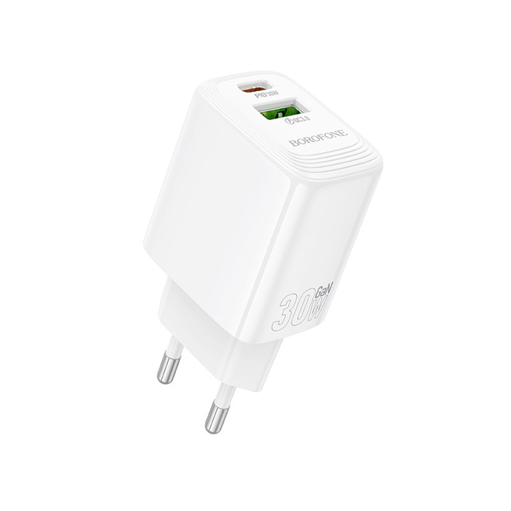 Síťová nabíječka Borofone BN29 Fuente, 30W, 3A, 1 x USB-A - 1 x USB-C, Bílá