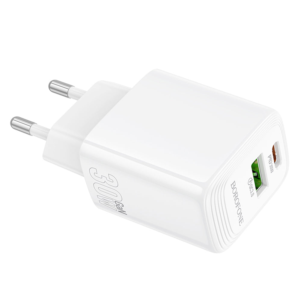 Síťová nabíječka Borofone BN29 Fuente, 30W, 3A, 1 x USB-A - 1 x USB-C, Bílá