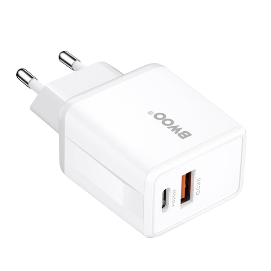 Síťová nabíječka BWOO CDA182, 38W, 3A, 1 x USB-A - 1 x USB-C, Bílá