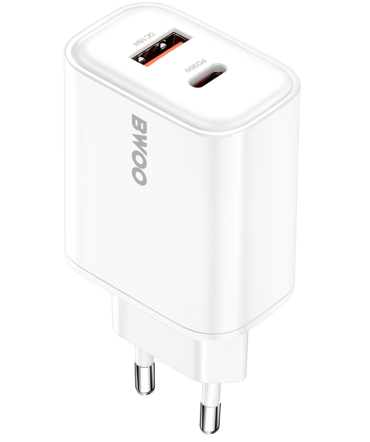 Síťová nabíječka BWOO CDA207, 36W, 3A, 1 x USB-A - 1 x USB-C, Bílá