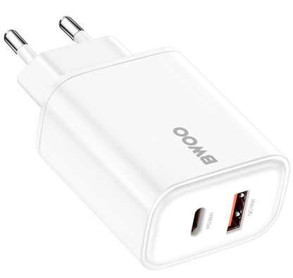 BWOO CDA207 Network Charger, 36W, 3A, 1 x USB-A - 1 x USB-C, White