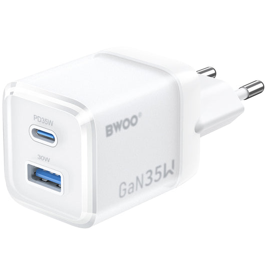 Síťová nabíječka BWOO CDA222, 35W, 3A, 1 x USB-A - 1 x USB-C, Bílá