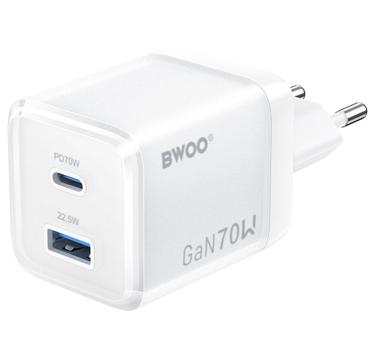 Síťová nabíječka BWOO CDA224, 70W, 3.25A, 1 x USB-A - 1 x USB-C, Bílá
