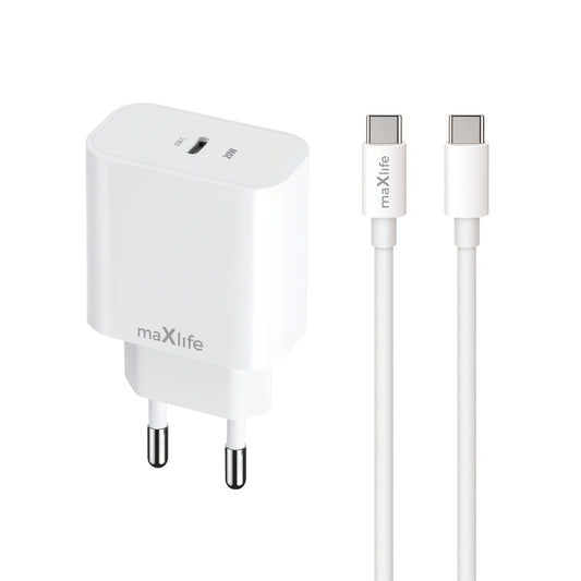 Síťová nabíječka s kabelem USB-C MaXlife MXTC-06-20C, 20W, 3A, 1 x USB-C, bílá