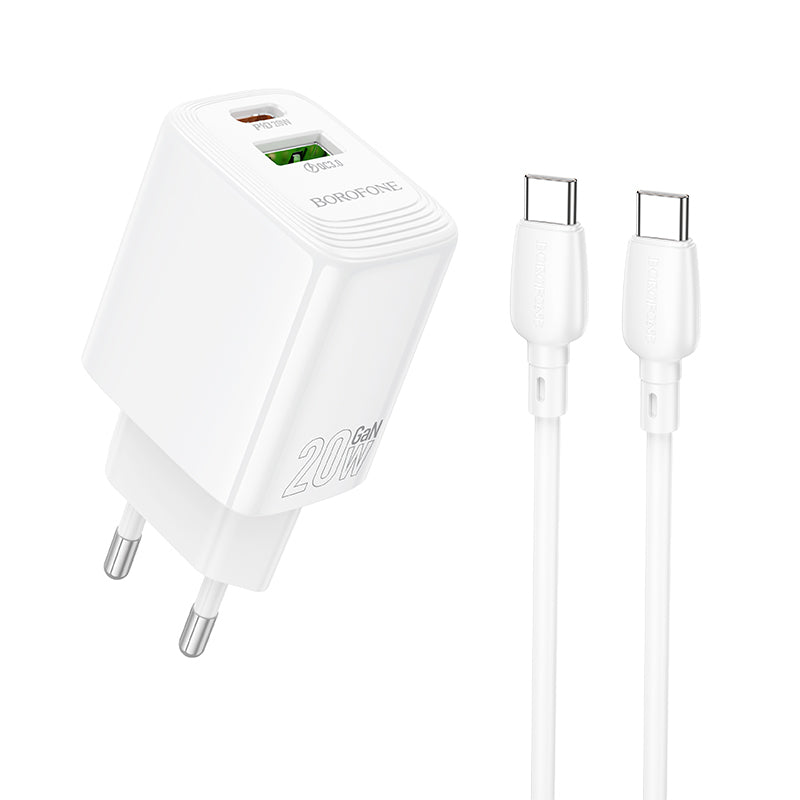 Síťová nabíječka s kabelem USB-C Borofone BN27 Fuente, 20W, 3A, 1 x USB-A - 1 x USB-C, bílá