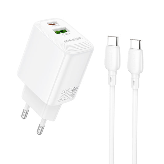 Síťová nabíječka s kabelem USB-C Borofone BN27 Fuente, 20W, 3A, 1 x USB-A - 1 x USB-C, bílá