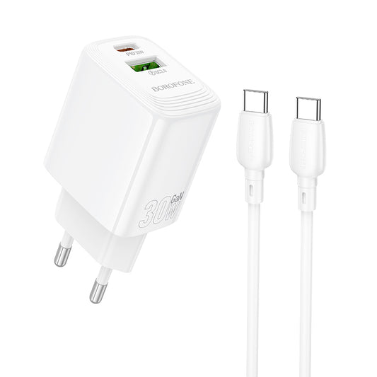 Síťová nabíječka s kabelem USB-C Borofone BN29 Fuente, 30W, 3A, 1 x USB-A - 1 x USB-C, bílá