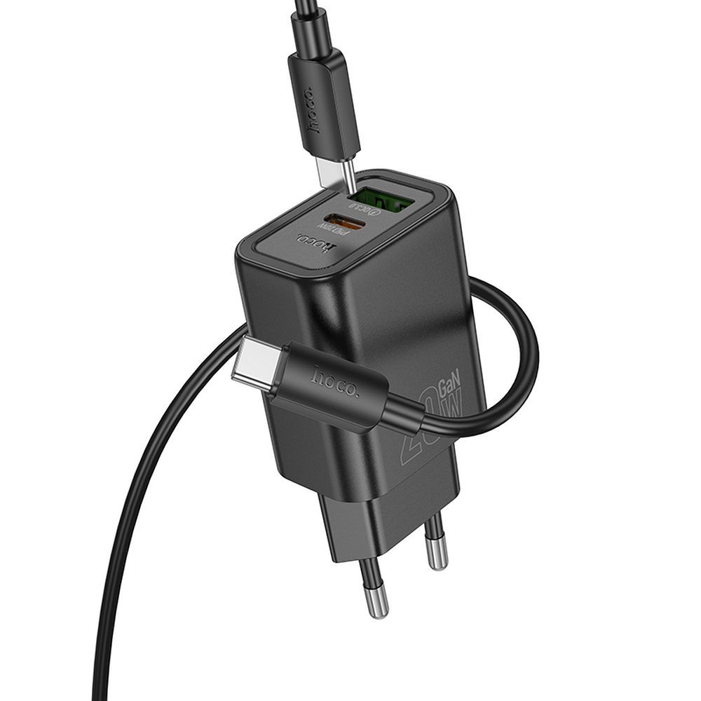 Síťová nabíječka s kabelem Lightning HOCO N61, 20W, 3A, 1 x USB-A - 1 x USB-C, černá