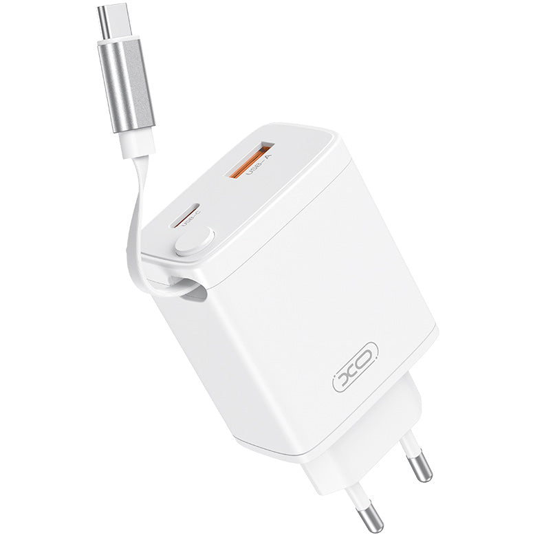 Síťová nabíječka s kabelem USB-C XO Design CE31, 30W, 3A, 1 x USB-A - 1 x USB-C, Bílá
