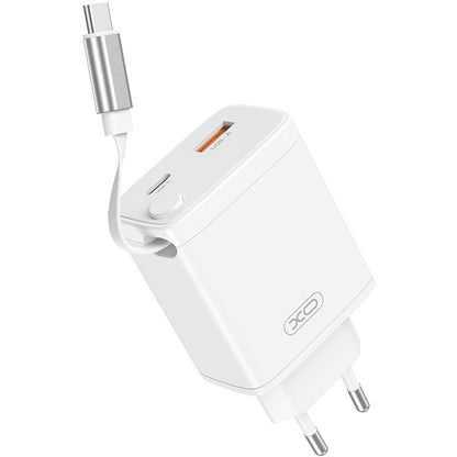 Síťová nabíječka s kabelem USB-C XO Design CE31, 30W, 3A, 1 x USB-A - 1 x USB-C, Bílá