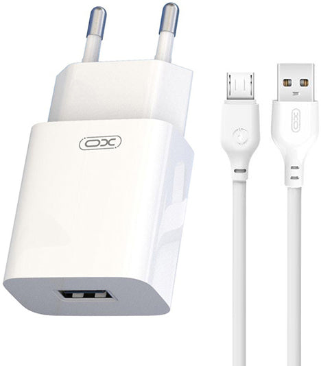 Síťová nabíječka s kabelem microUSB XO Design L99, 12W, 2.4A, 1 x USB-A, Bílá