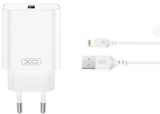 Síťová nabíječka s kabelem Lightning XO Design CE33, 18W, 3A, 1 x USB-A, Bílá