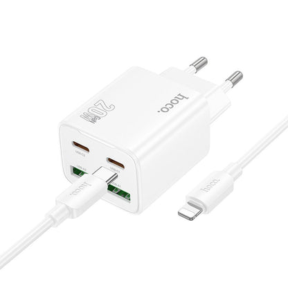 Síťová nabíječka s kabelem Lightning HOCO N55, 20W, 3A, 2 x USB-A - 2 x USB-C, Bílá