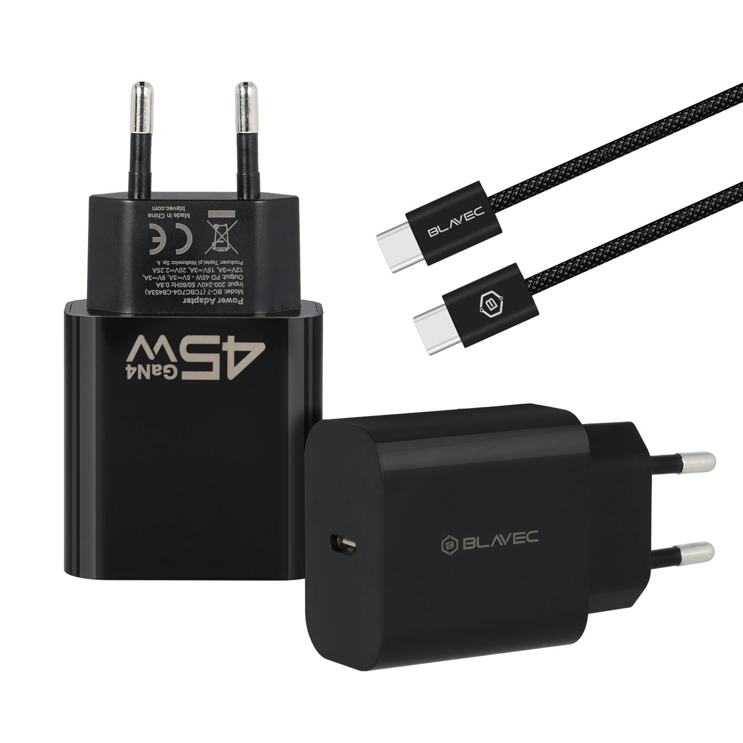 Síťová nabíječka s kabelem USB-C Blavec BC-7, 45W, 3A, 1 x USB-C, černá
