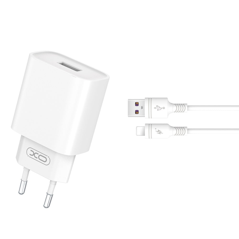 Síťová nabíječka s kabelem Lightning XO Design CE02D, 18W, 3A, 1 x USB-A, Bílá