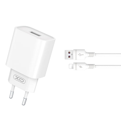 Síťová nabíječka s kabelem Lightning XO Design CE02D, 18W, 3A, 1 x USB-A, Bílá