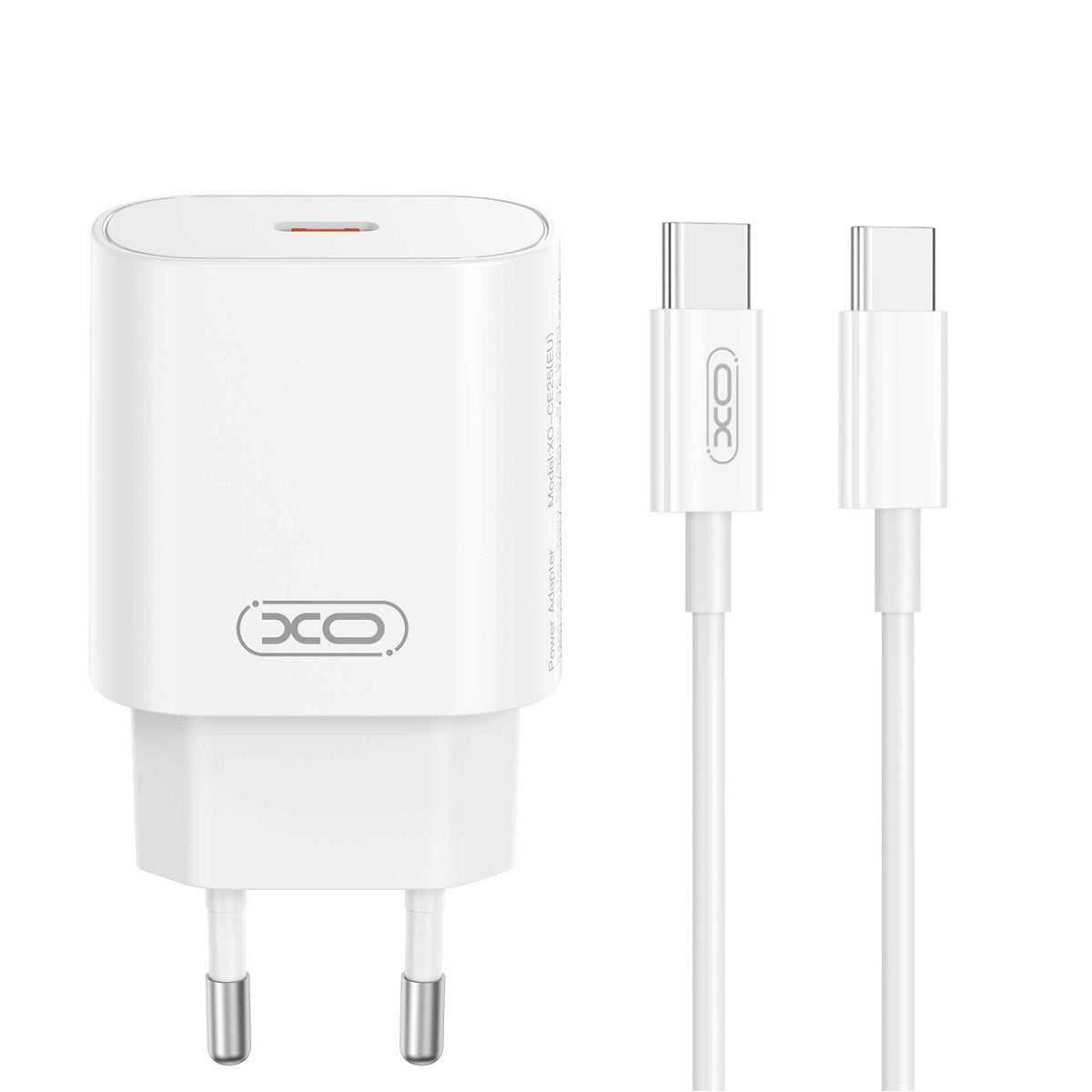 Síťová nabíječka s kabelem USB-C XO Design CE25, 25W, 3A, 1 x USB-C, Bílá