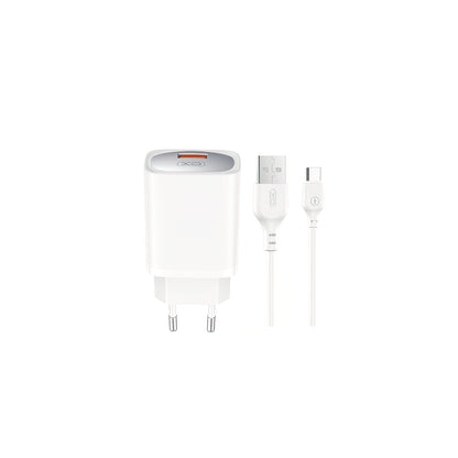 Síťová nabíječka s kabelem USB-C XO Design CE19, 18W, 3A, 1 x USB-A, Bílá