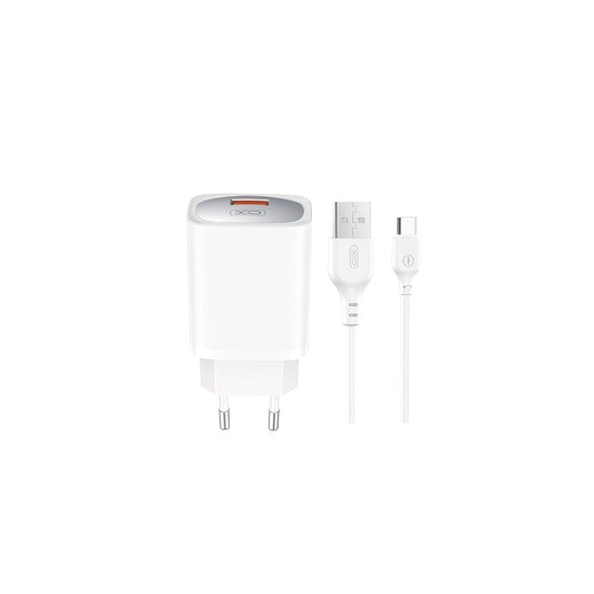 Síťová nabíječka s kabelem USB-C XO Design CE19, 18W, 3A, 1 x USB-A, Bílá