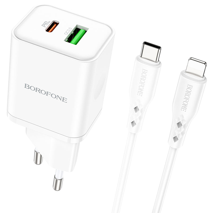 Síťová nabíječka s kabelem Lightning Borofone BN7, 20W, 3A, 1 x USB-A - 1 x USB-C, bílá