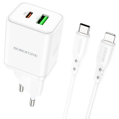 Síťová nabíječka s kabelem Lightning Borofone BN7, 20W, 3A, 1 x USB-A - 1 x USB-C, bílá