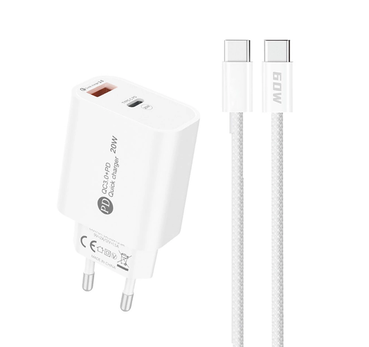 Síťová nabíječka s kabelem USB-C A6MaxL, 20W, 3A, 1 x USB-A - 1 x USB-C, bílá