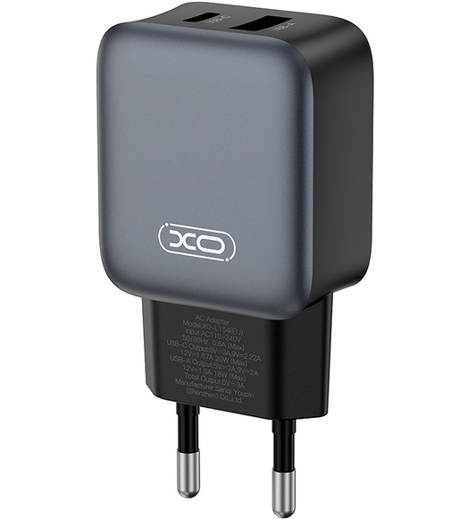 Síťová nabíječka s kabelem Lightning XO Design L154, 20W, 3A, 1 x USB-A - 1 x USB-C, černá