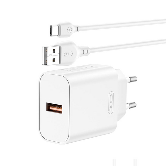 Síťová nabíječka s kabelem USB-C XO Design CE33, 18W, 3A, 1 x USB-A, Bílá