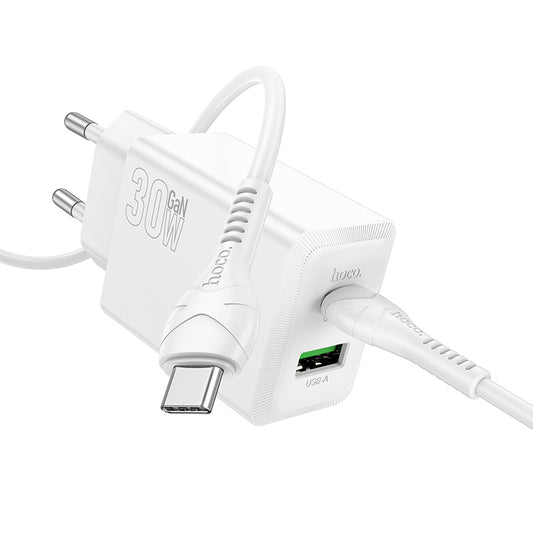 Síťová nabíječka s kabelem USB-C HOCO N71, 30W, 3A, 1 x USB-A - 1 x USB-C, Bílá