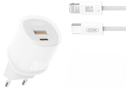 Síťová nabíječka s kabelem Lightning XO Design L151, 30W, 3A, 1 x USB-A - 1 x USB-C, Bílá