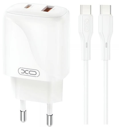 Síťová nabíječka s kabelem USB-C XO Design L158, 20W, 3A, 1 x USB-A - 1 x USB-C, Bílá