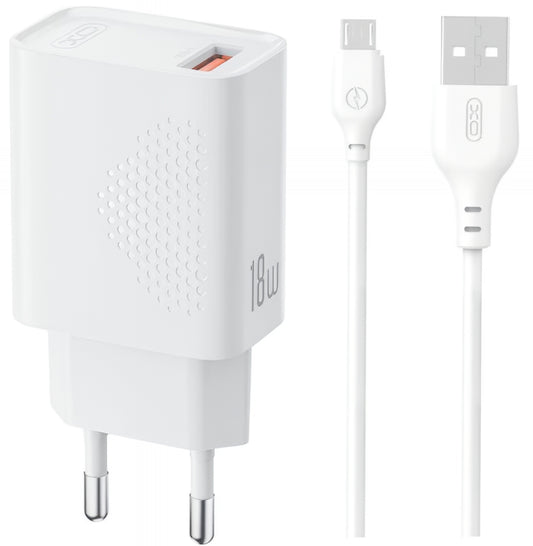 Síťová nabíječka s kabelem microUSB XO Design L159, 18W, 3A, 1 x USB-A, Bílá