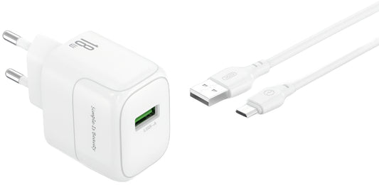 Síťová nabíječka s kabelem microUSB XO Design L135, 18W, 3A, 1 x USB-A, Bílá