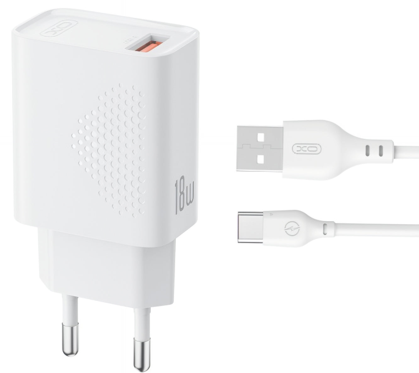 Síťová nabíječka s kabelem USB-C XO Design L159, 18W, 3A, 1 x USB-A, Bílá