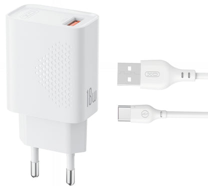 Síťová nabíječka s kabelem USB-C XO Design L159, 18W, 3A, 1 x USB-A, Bílá