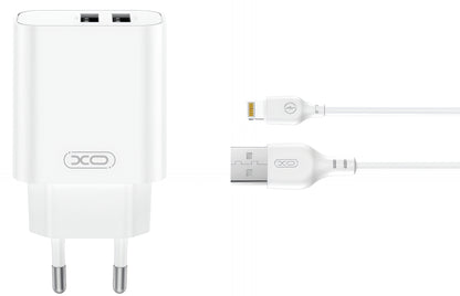 Síťová nabíječka s kabelem Lightning XO Design CE34, 12W, 2.4A, 2 x USB-A, Bílá