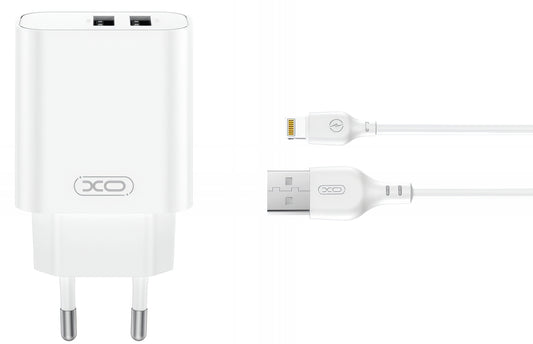 Síťová nabíječka s kabelem Lightning XO Design CE34, 12W, 2.4A, 2 x USB-A, Bílá