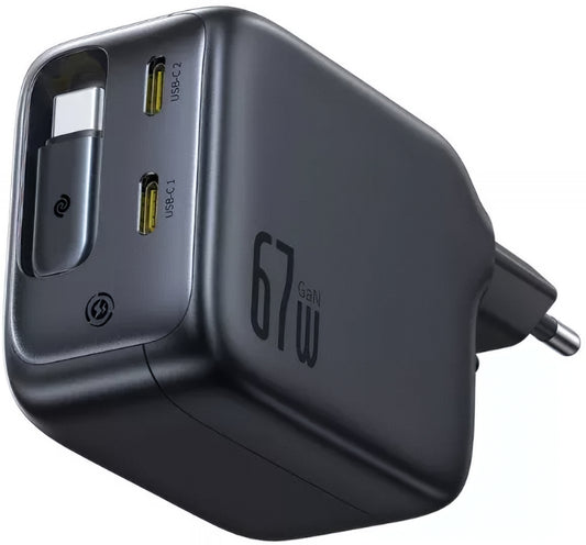 Síťová nabíječka s kabelem USB-C Baseus EnerCore CJ11, 67W, 3.35A, 2 x USB-C, Černá E0121E00