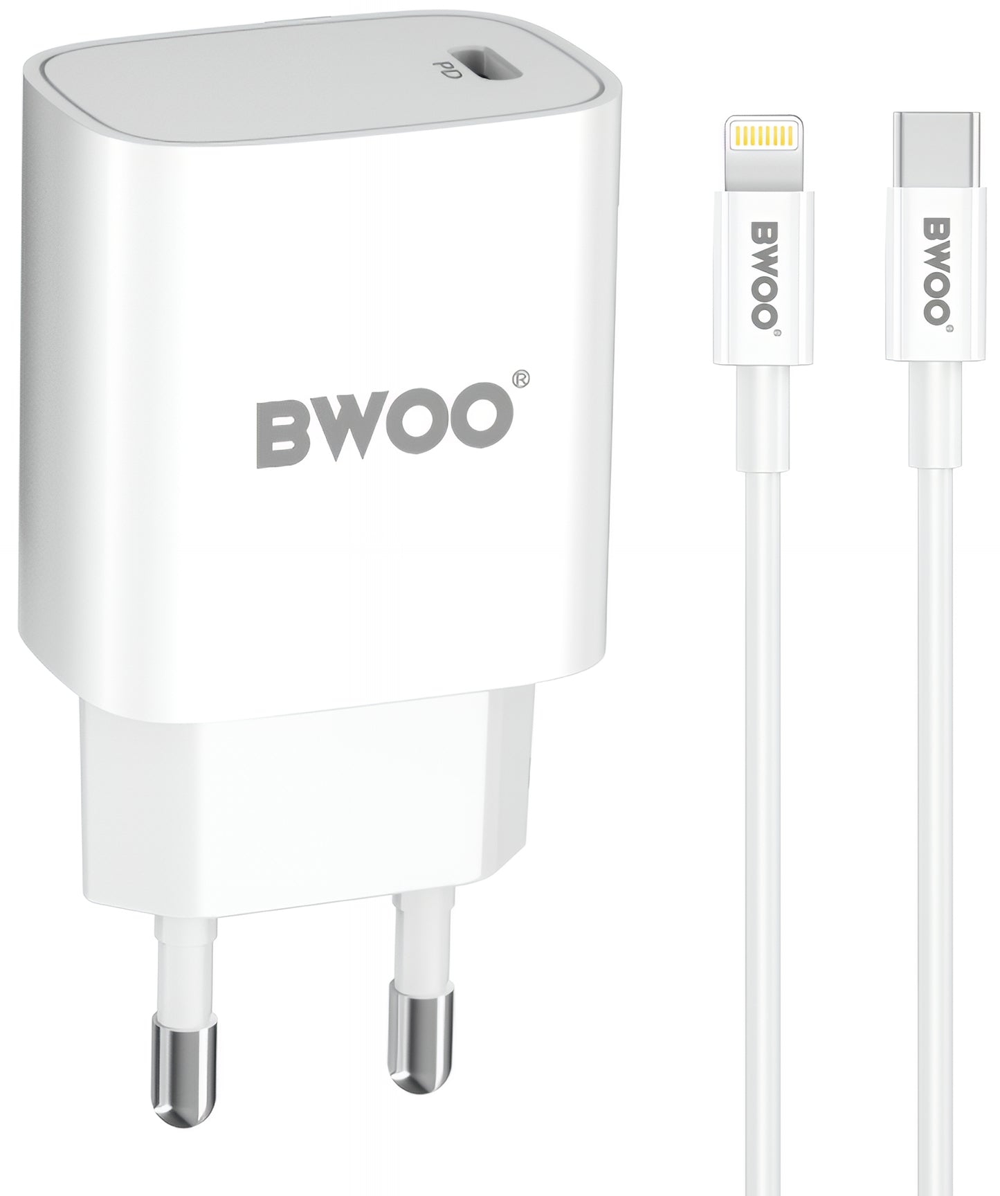 Network Charger with Lightning Cable BWOO CDA159, 20W, 3A, 1 x USB-C, White