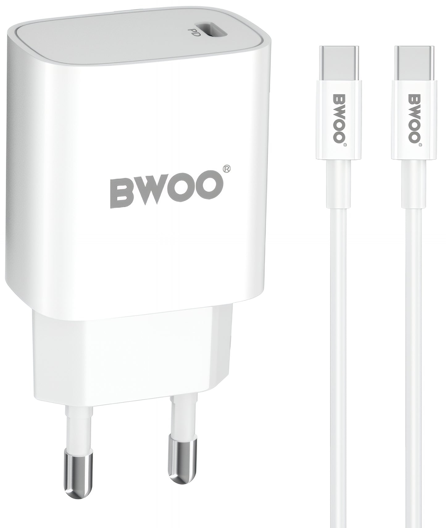 Síťová nabíječka s kabelem USB-C BWOO CDA159, 20W, 3A, 1 x USB-C, Bílá